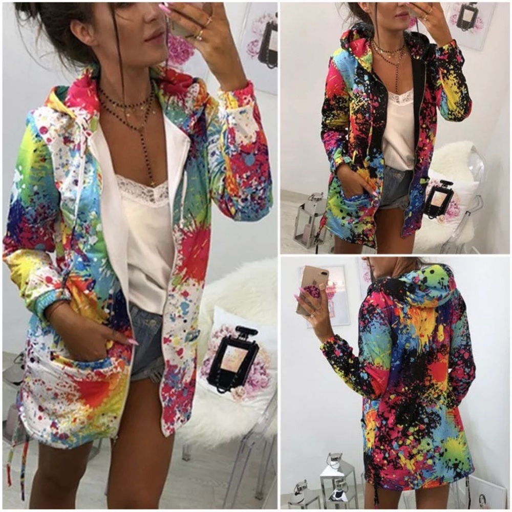 Paint Splatter Zip Front Hoodie - Picture 3 of 5